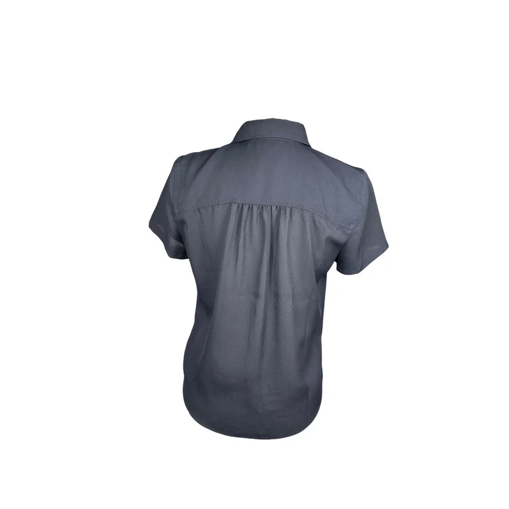 J.Crew Womens Front Tie‎ Short Sleeve Shirt XS Coastal Navy Blue Blouse Preppy